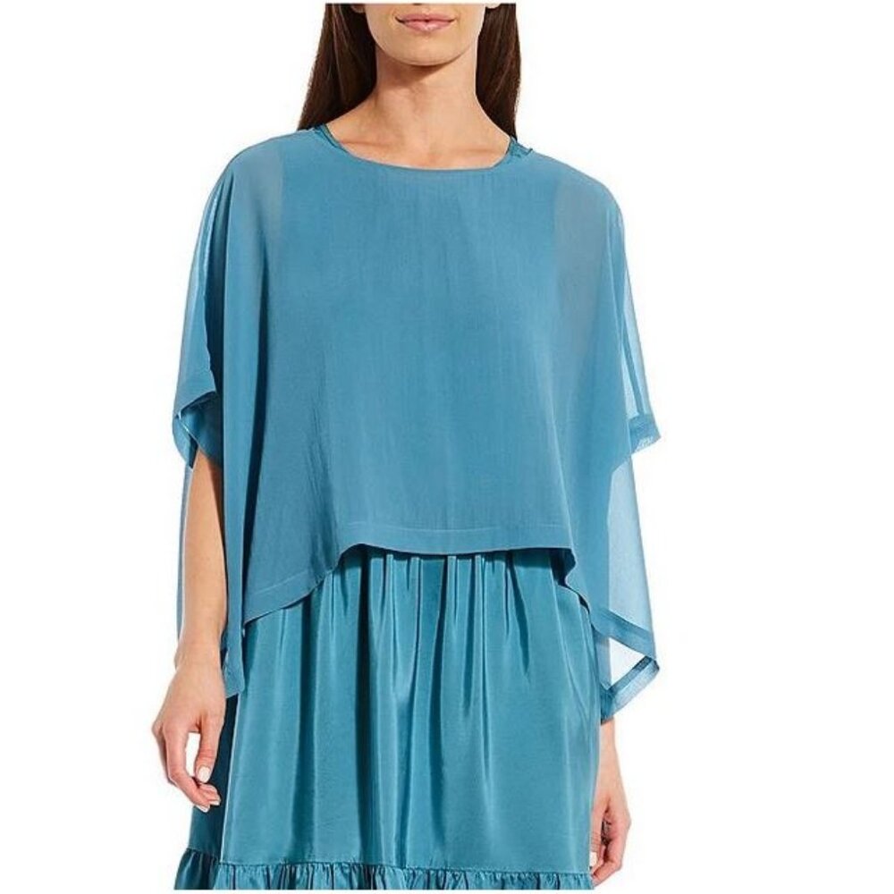 Eileen Fisher Sheer Silk Georgette Cropped Poncho Size L/XL